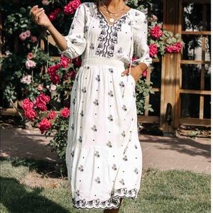NWOT Bohme Embroidered Peasant Midi Dress S